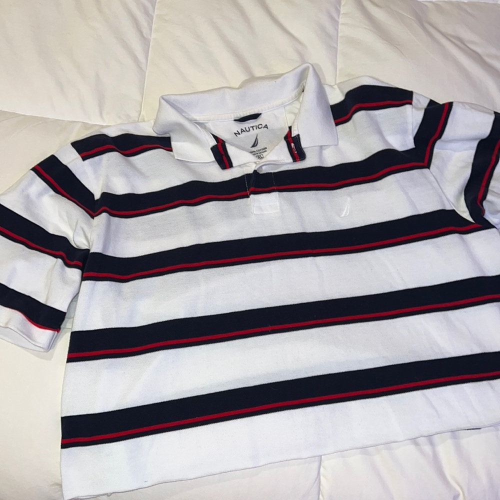Nautica collared polo cropped (red, white, blue) stripes